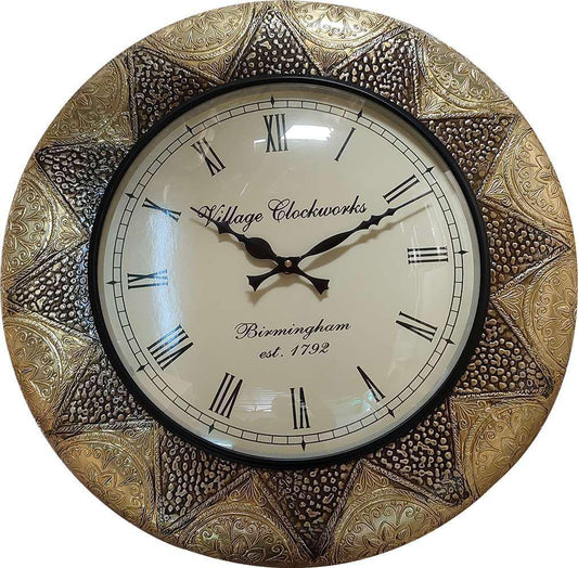 Wooden Clock Triangles Brass Coating | Elegant & Timeless WallArt