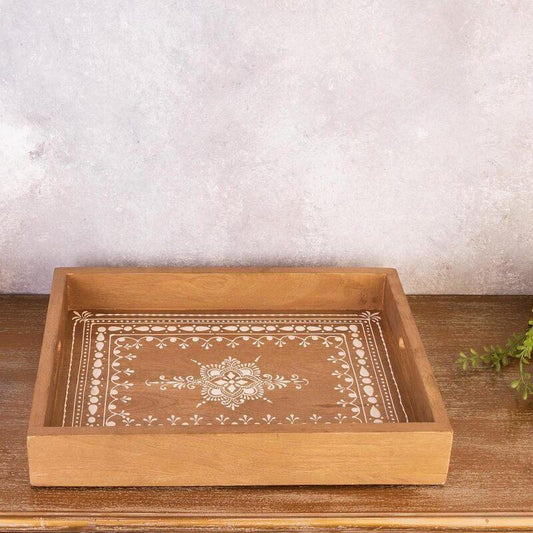 Stone Embellished Wood Serving Tray  - Handcrafted Serving Trays for Elegant Living