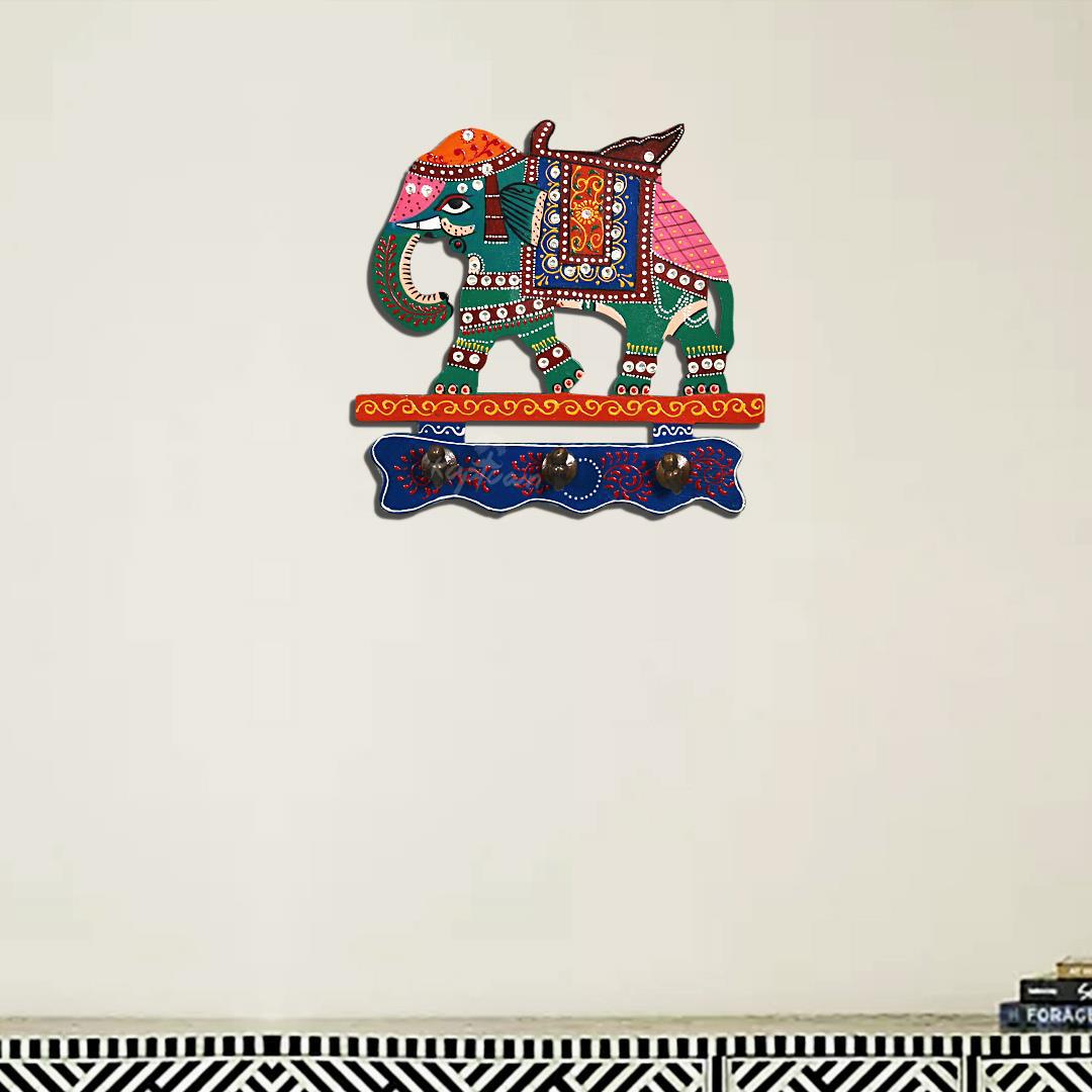 Royal Green Elephant Wooden Hook - Decorative & Functional Wall Hook | Elegant Home Decor