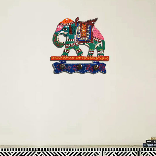Royal Green Elephant Wooden Hook - Decorative & Functional Wall Hook | Elegant Home Decor