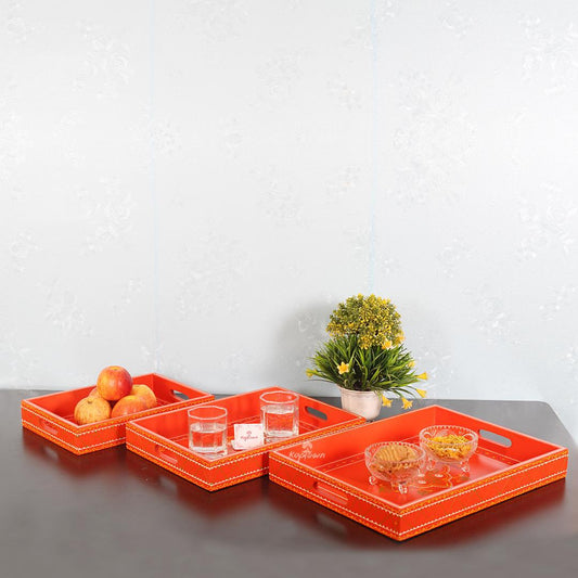 NatureCraft Orange Straight Wooden Tray Set - Handcrafted Serving Trays for Elegant Dinnig