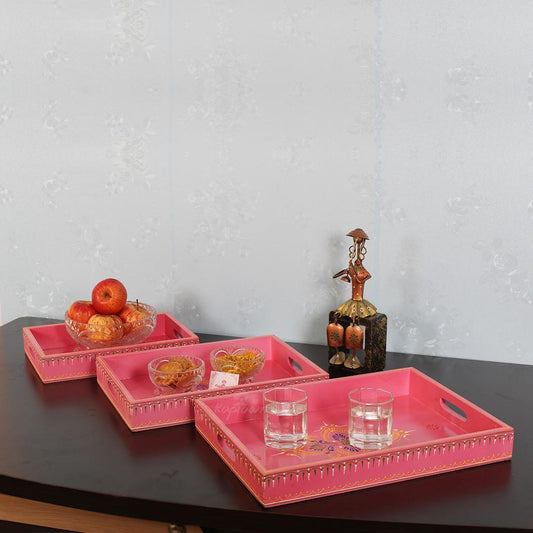 NatureCraft Pink Straight Wooden Tray Set - Handcrafted Serving Trays for Elegant Dinnig