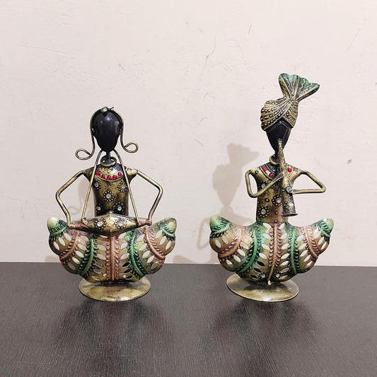 Rajasthani Musician Black Candle  Holder