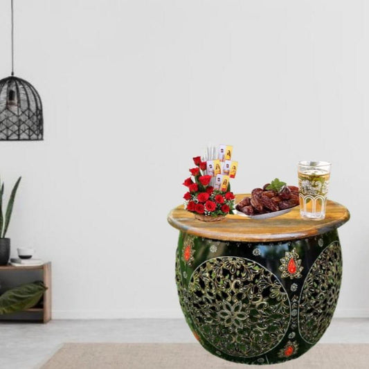 Round Black JaliWooden Fusion Table