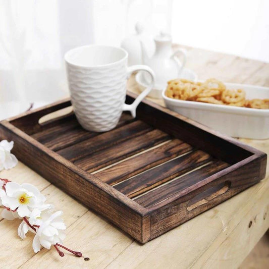 TangoAcacia Stripe Wood Serving Tray  - Handcrafted Serving Trays for Elegant Dinning