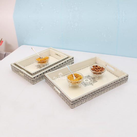 NatureCraft White Straight Wooden Tray Set - Handcrafted Serving Trays for Elegant Dinnig