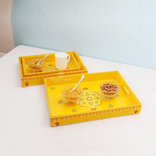 NatureCraft Yellow Straight Wooden Tray Set - Handcrafted Serving Trays for Elegant Dinnig